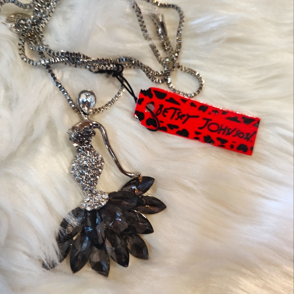 Betsey Johnson Silver and Black Lady Pendant Necklace